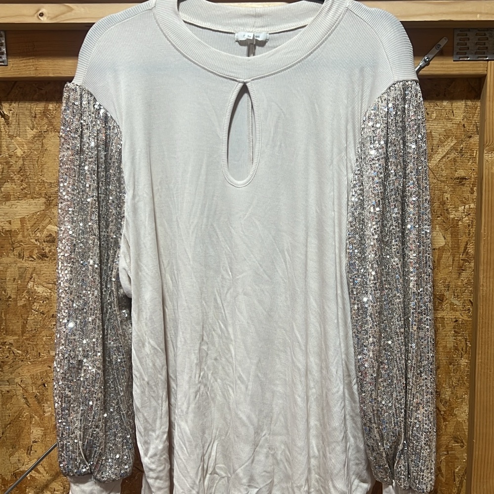 Elegant Cream Sequin Sleeve Top